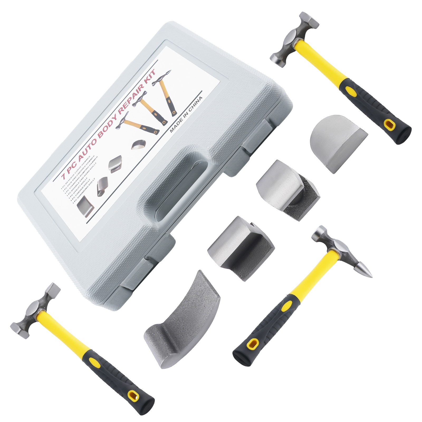 7 Piece Car Body Tool Kit Auto Panel Hammer Dolly Set Dent Repair Steel