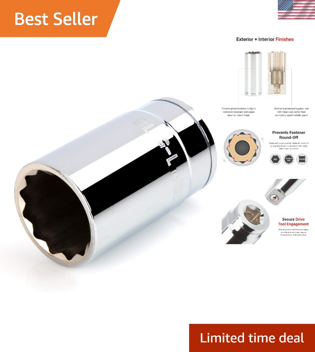 Lightweight 1/2 Inch Drive x 1-5/16 Inch Deep 12-Point Socket – Easy Handling