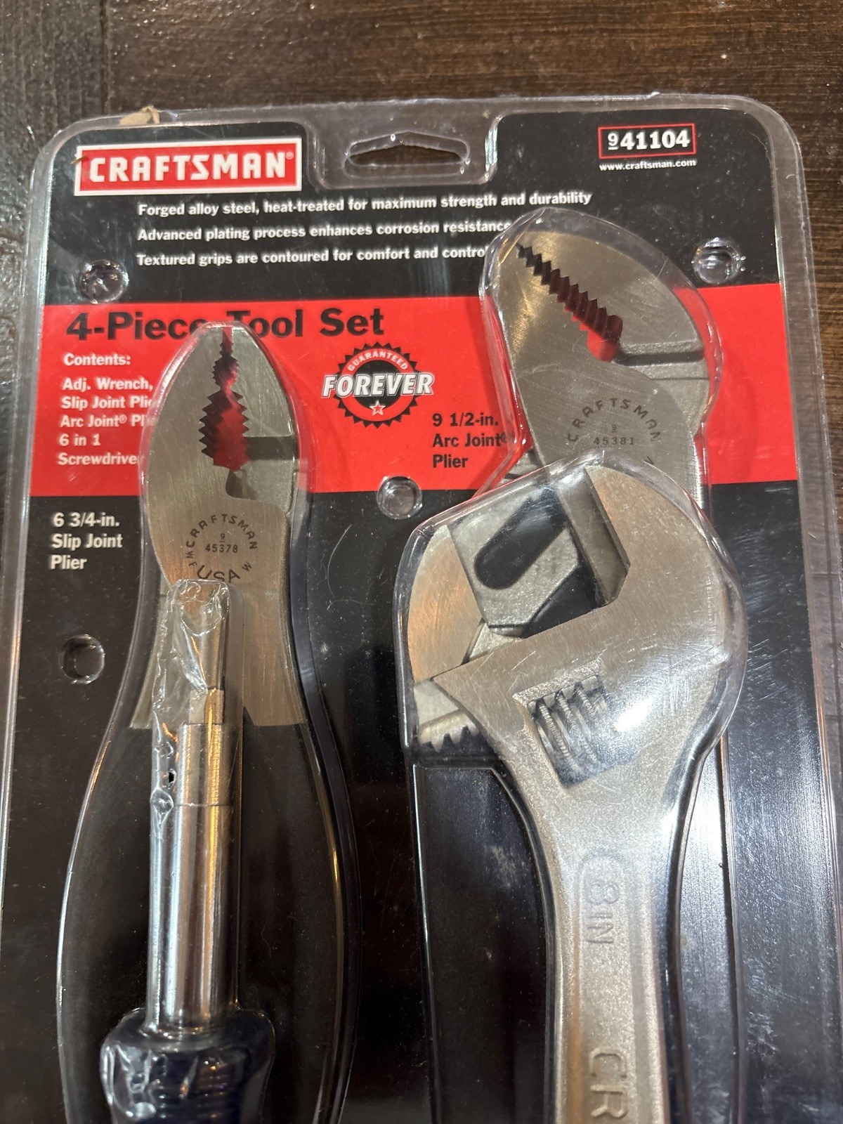 NOS Sears Craftsman USA 41104 4pc Tool Set, Adjustable Pliers 6-in-1 Screwdriver