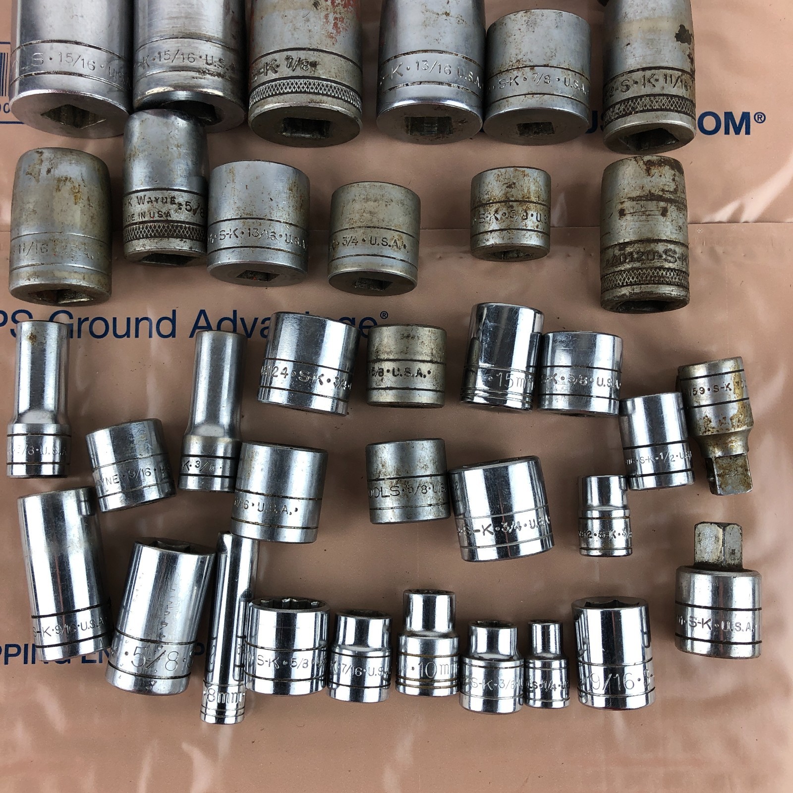 45 Pcs. SK Socket LOT 1/4″ 3/8″ 1/2″ Drive Shallow Deep SAE Metric Chrome USA
