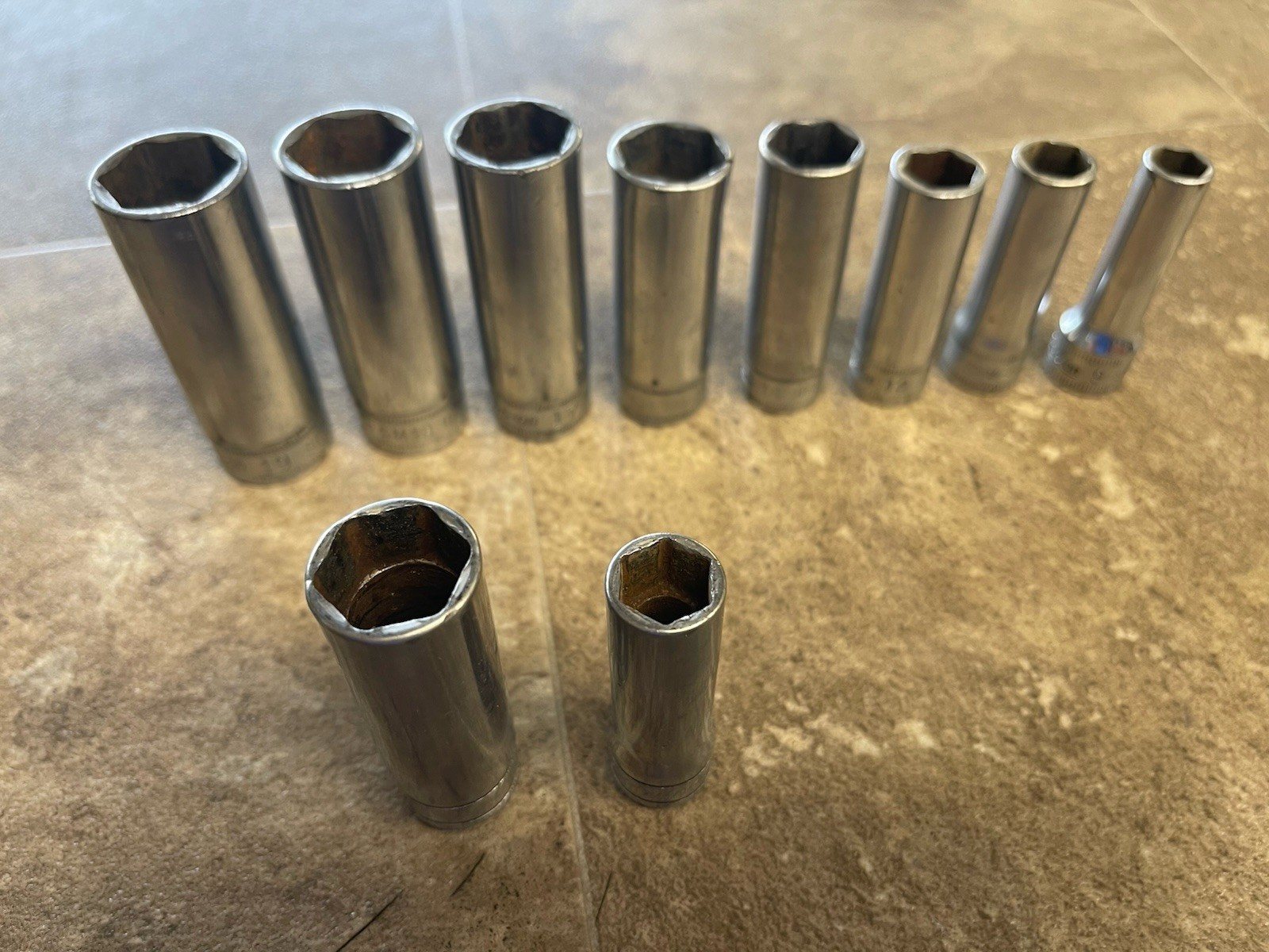 SNAP ON SFSM 3/8 DRIVE 6 POINT SOCKETS 19MM-18-17-16-14-12-11-9-7/16-5/8 10 PC