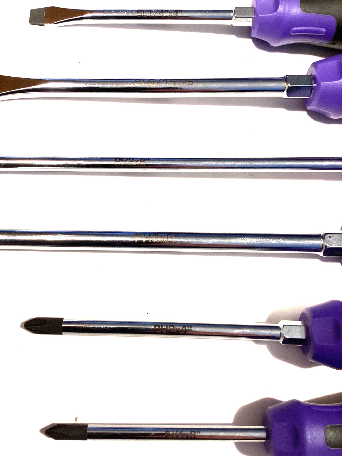 Mac Tools 6 Piece PURPLE Soft Grip Mix Tip Screwdriver Set 4 Phillips 2 Flat NEW