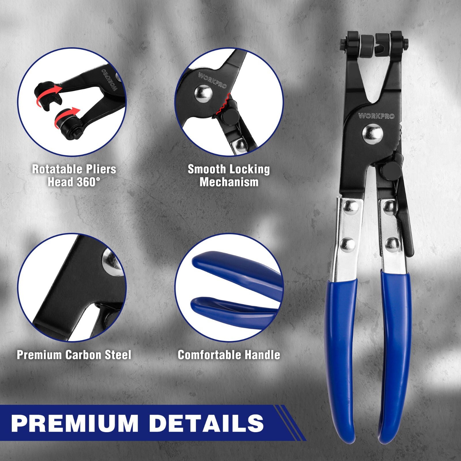 WORKPRO Hose Clamp Pliers with Swivel Flat Band for Removal and Installation