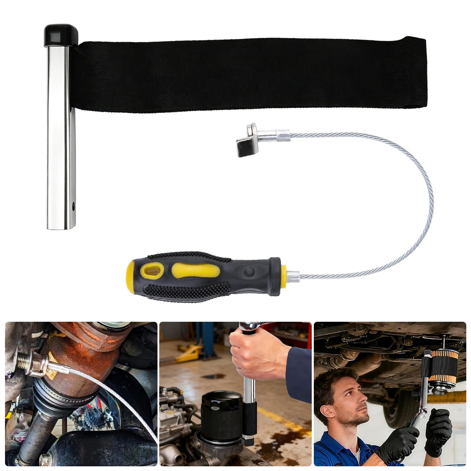 Nylon Strap Oil Filter Wrench 1/2″ Drive Adjustable w/ Magnetic Drain Plug Tool