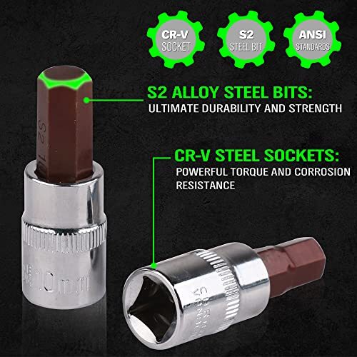 SWANLAKE 32 Piece Hex Bit Socket Set,SAE and Metric, 1/4», 3/8′, 1/2» Drive