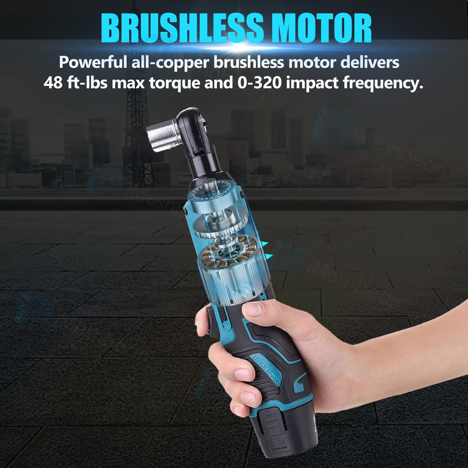 12V 3/8″ Cordless Electric Ratchet Socket impact Wrench Right Angle Battery 60Nm