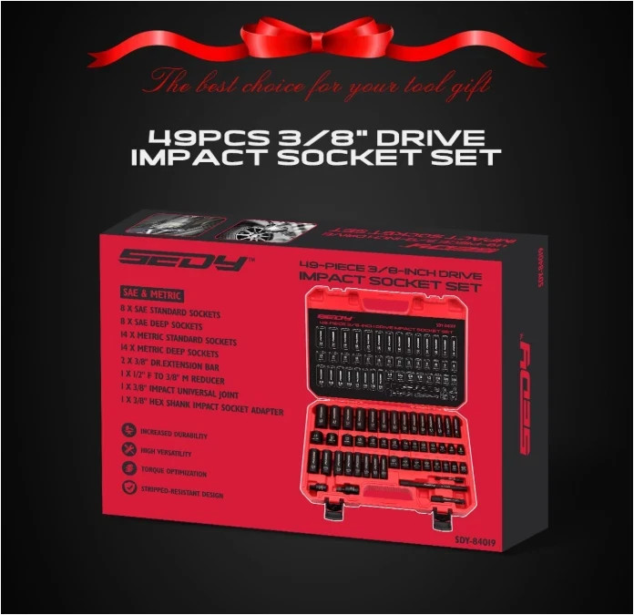 49-Pcs SAE/Metric Impact Socket Set with Extension Bars – for High Impact Wrench