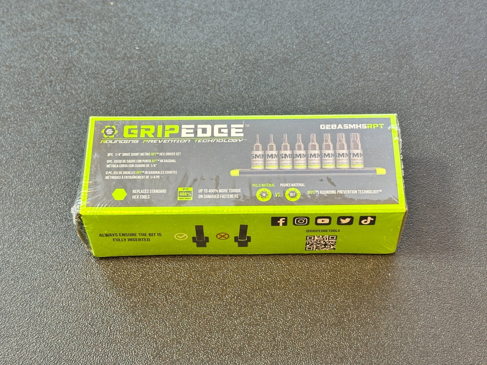 NEW GripEdge GE8ASMHSRPT 8pc 1/4″ Drive Metric RPT Hex Driver Set