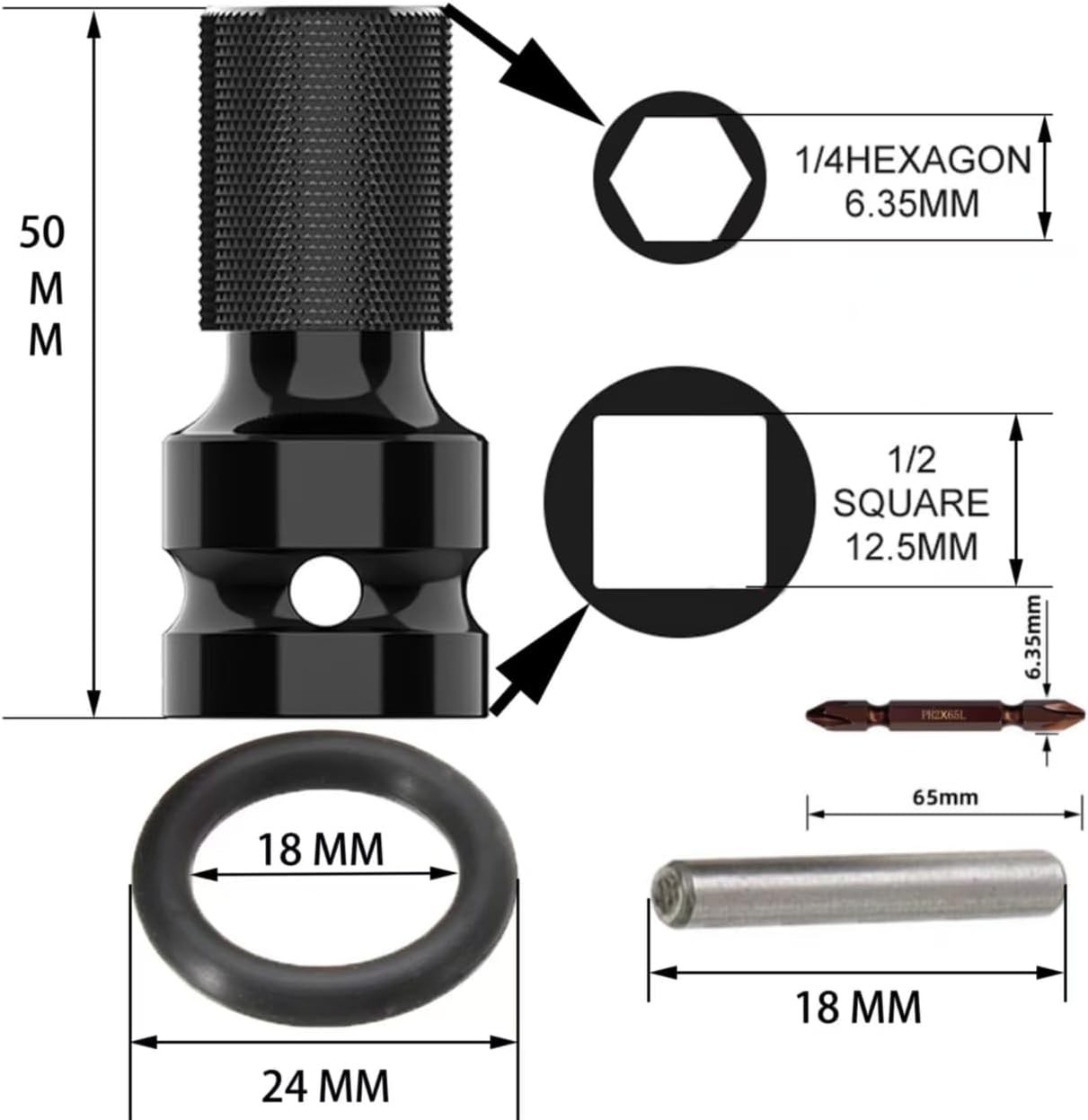 Durable 8Pcs Square to Hex Socket Adapter Set with Magnetic Screwdriver Bits