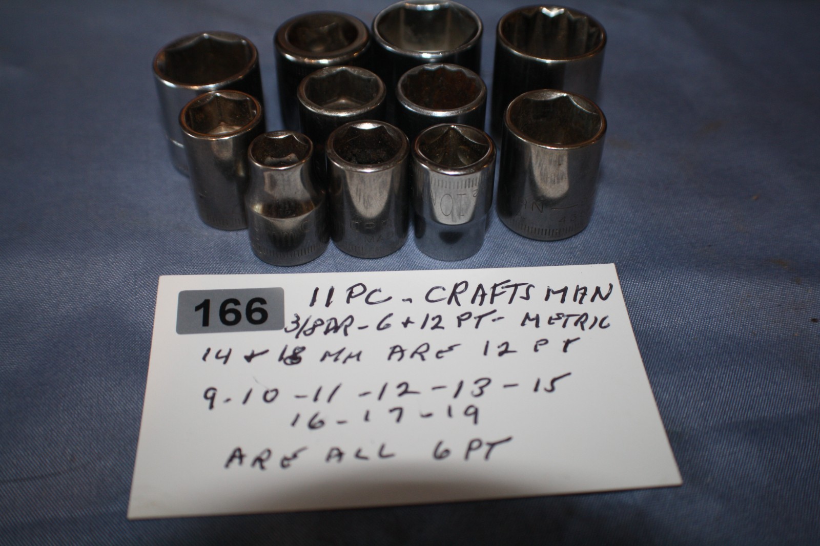 Craftsman 11 PC. – METRIC SOCKETS -3/8″ Dr 6 Pt & 12 pt – G SERIES – 9mm – 19mm.