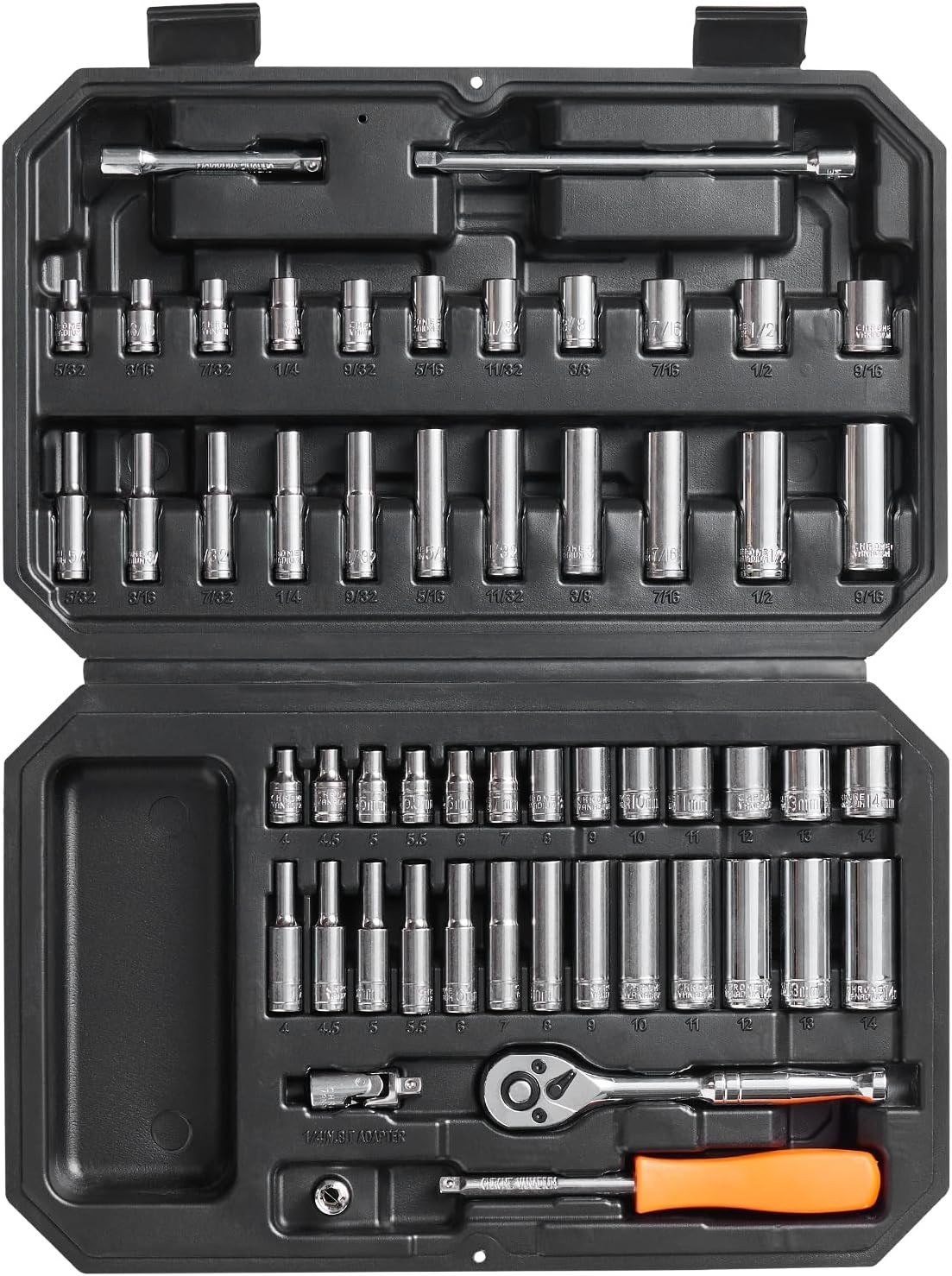 Socket Set, 1/4 Inch Drive Socket and Ratchet Set, 6-Point Socket Opening, 54…