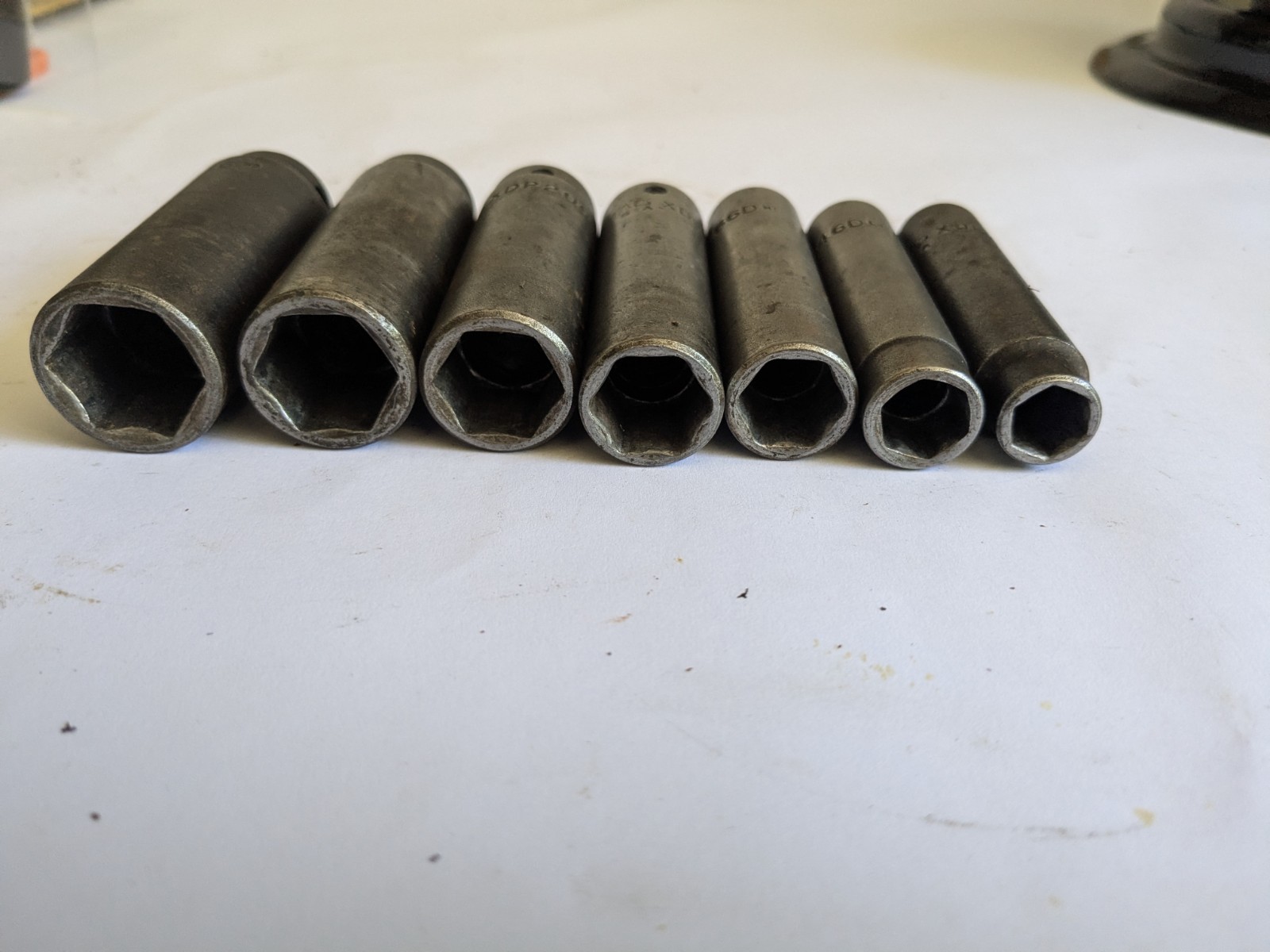 Set Of 7 Vintage Mac Tools Deep Impact Socket 6 point SAE Set XDP 3/8″-3/4″ USA