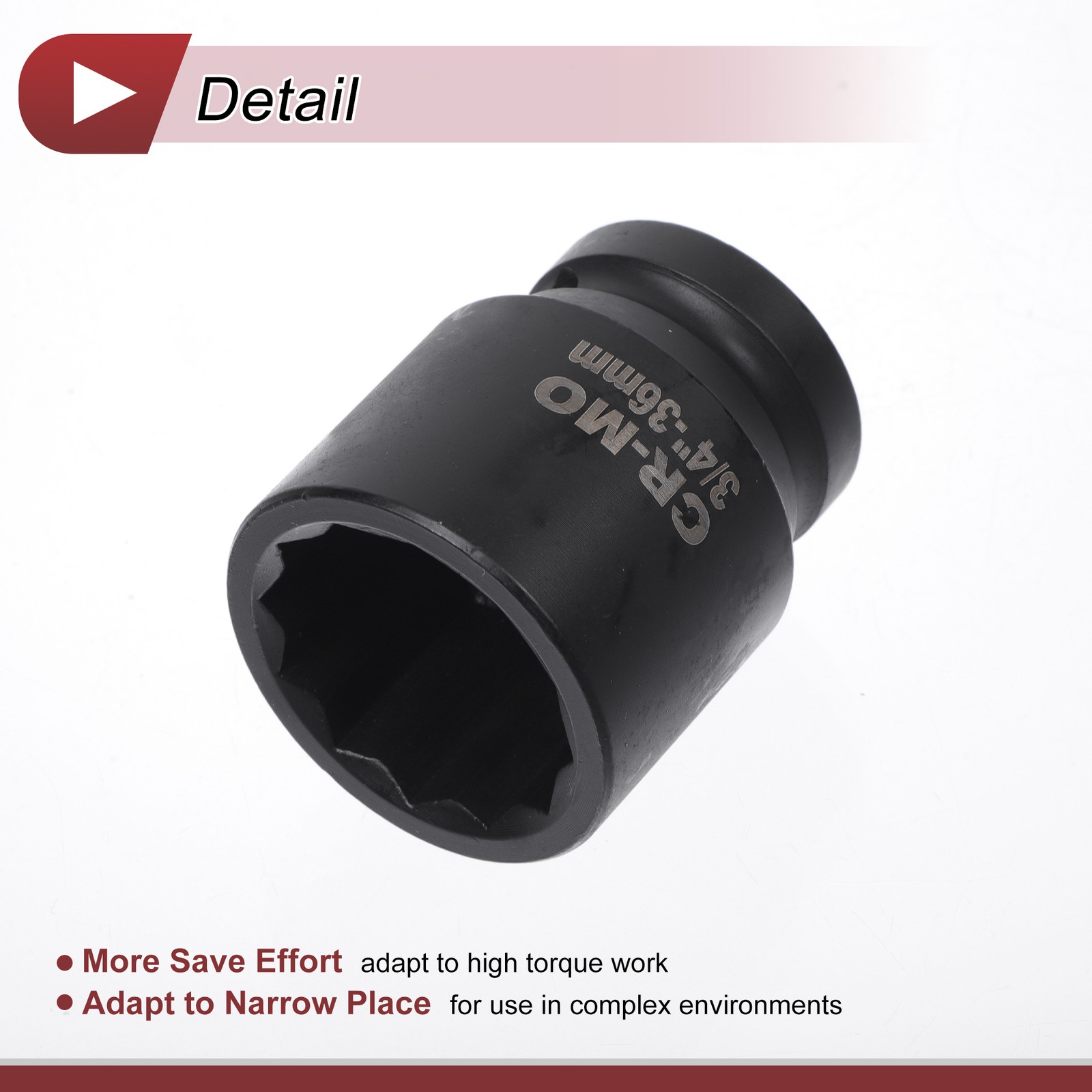 Universal 3/4 Inch Drive Impact Socket 36mm 12 Point High Carbon Steel 1 Pcs