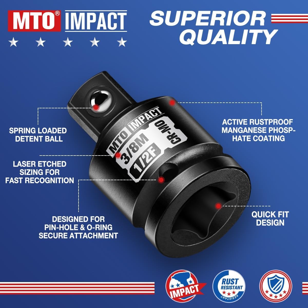2 Piece 1/2 Female to 3/8 Male Impact Socket Adapter Set Cr Mo Steel