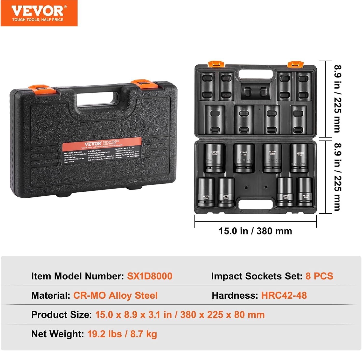 Heavy Duty 1″ Drive Deep Socket Set Metric 27-41mm