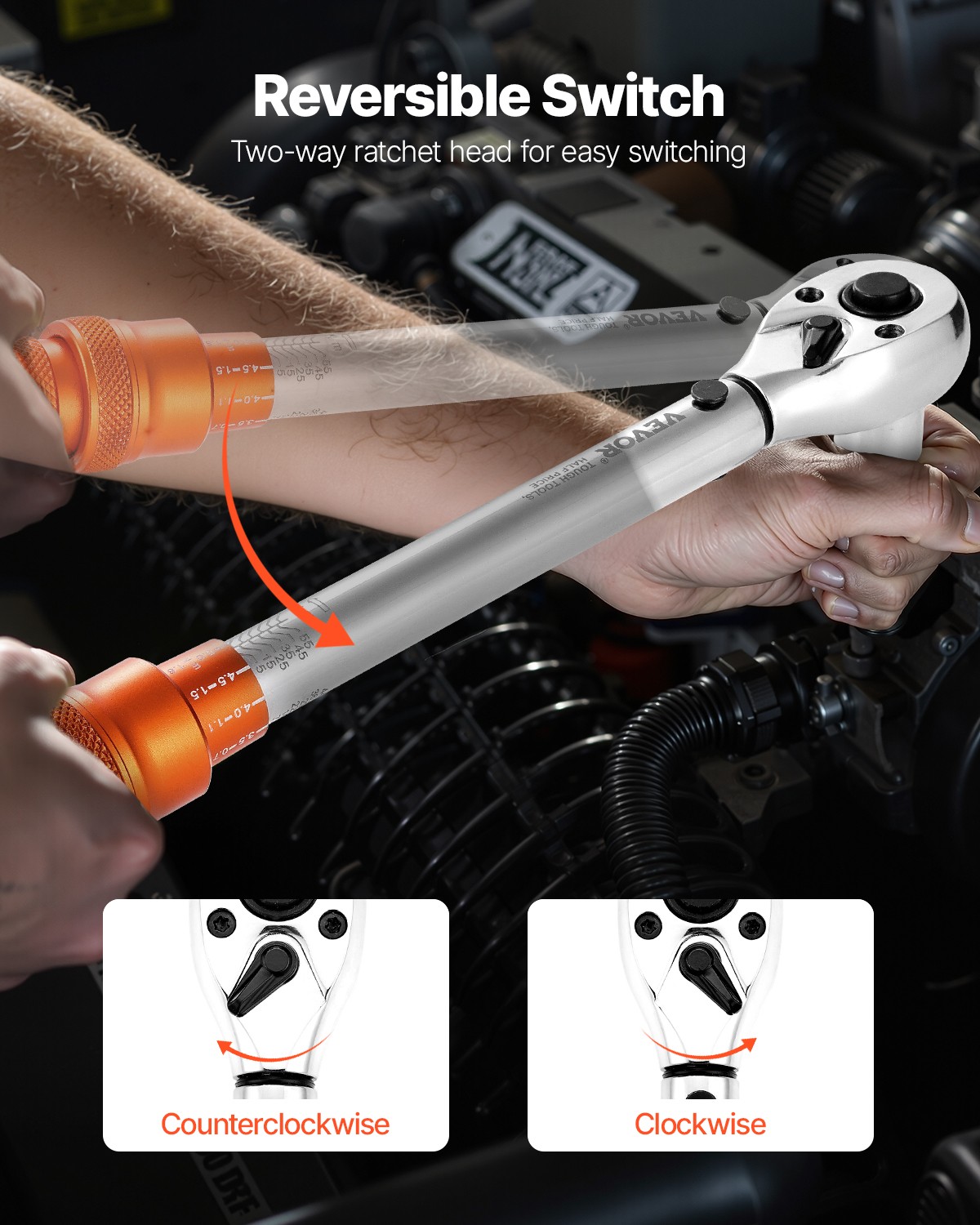 VEVOR Click Torque Wrench Set 3/8Inch Drive 5-60 N.m / 3.7-44.3 lbf.ft
