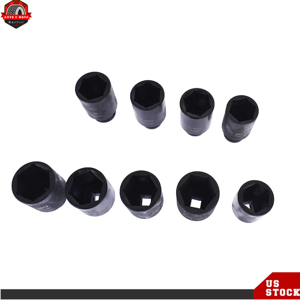 9pc Deep Impact Socket Set 1/2″ Drive Metric Axle Hub Nut Sockets 29-38mm w/Case