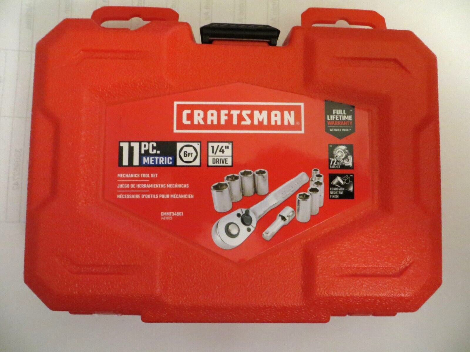Craftsman 1/4” Drive Metric Ratchet & Socket Set 11 Piece 6 Pt CMMT34861 5-13MM