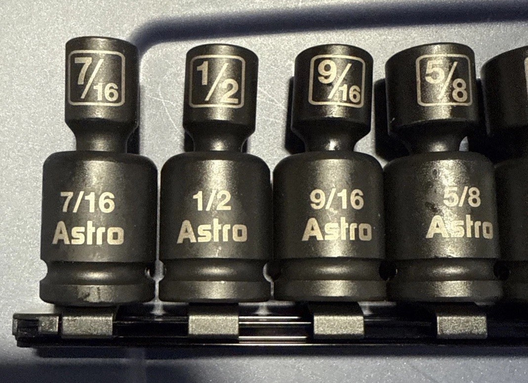 Astro 10pc 1/2″ Drive Nano Pinless Universal Impact Socket Set SAE 7/16” – 1”