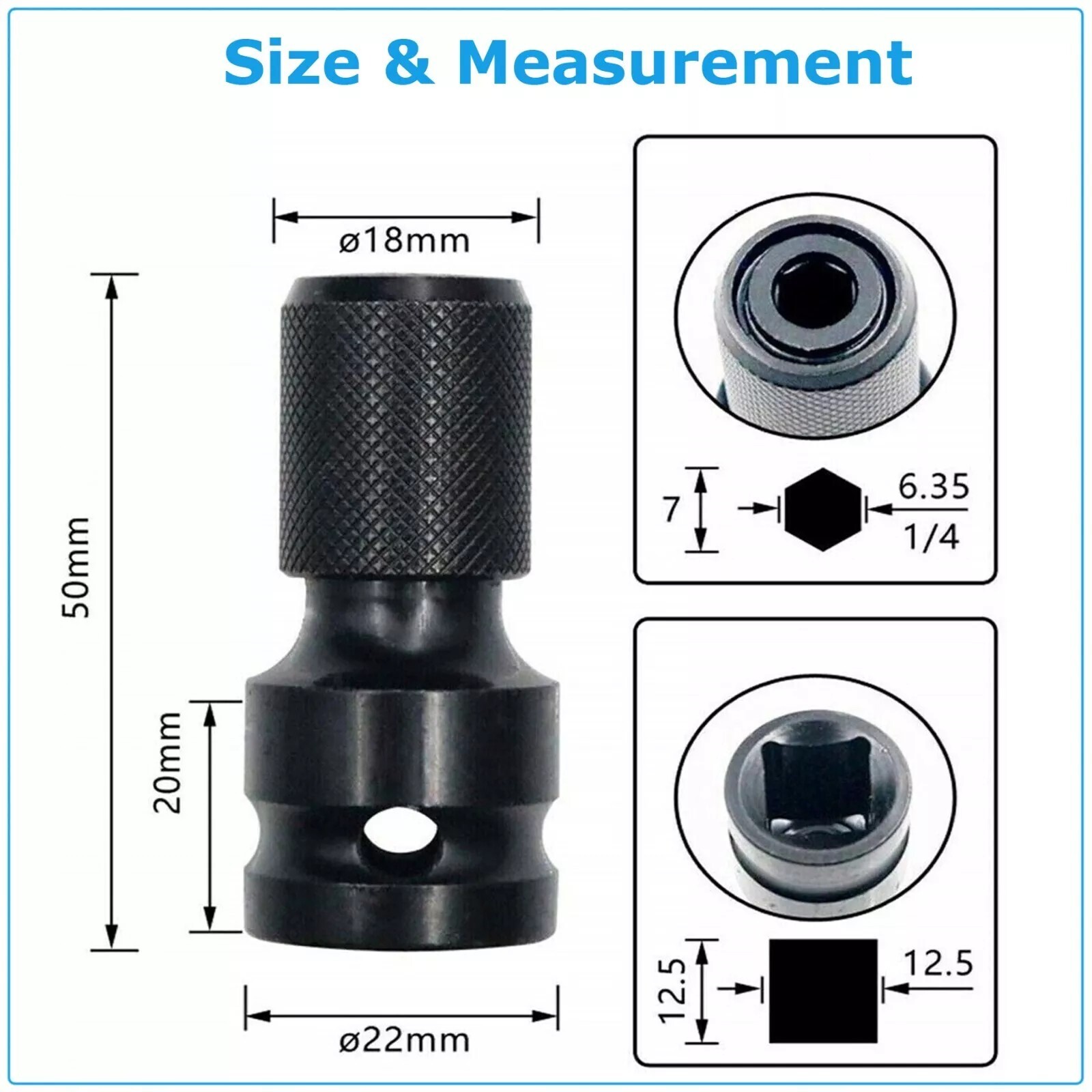 2Pcs 1/2″ Drive To 1/4″ Socket Adapter Hex Drill Chuck Change For Impact Wrench