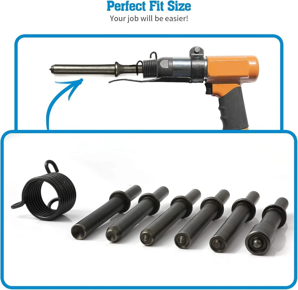 7 Pcs Great Heavy Duty Smoothing Pneumatic Air Rivet Hammer Tools Kit Black