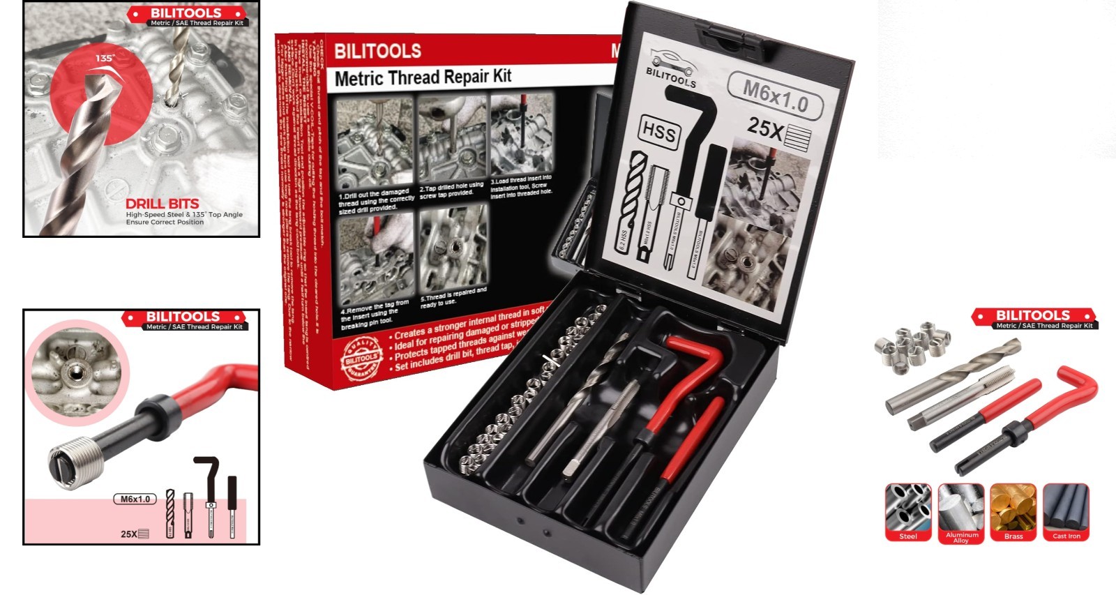 Complete Metric M6x1.0 Thread Repair Kit with Stainless Steel Inserts & Tools