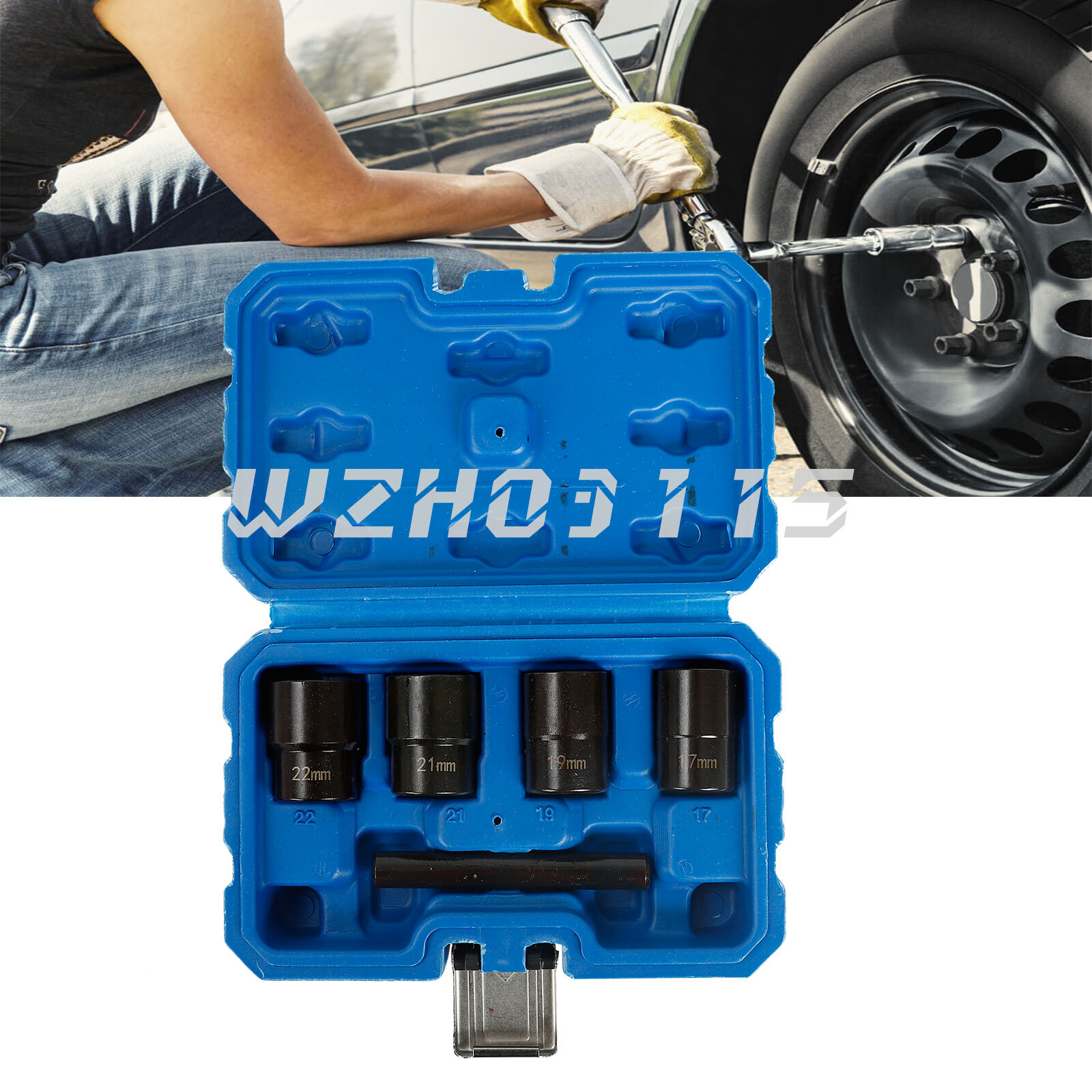 5pcs Twist Socket Wheel Lock Worn Lug Nut Remover Extractor Tool 17,19, 21, 22mm