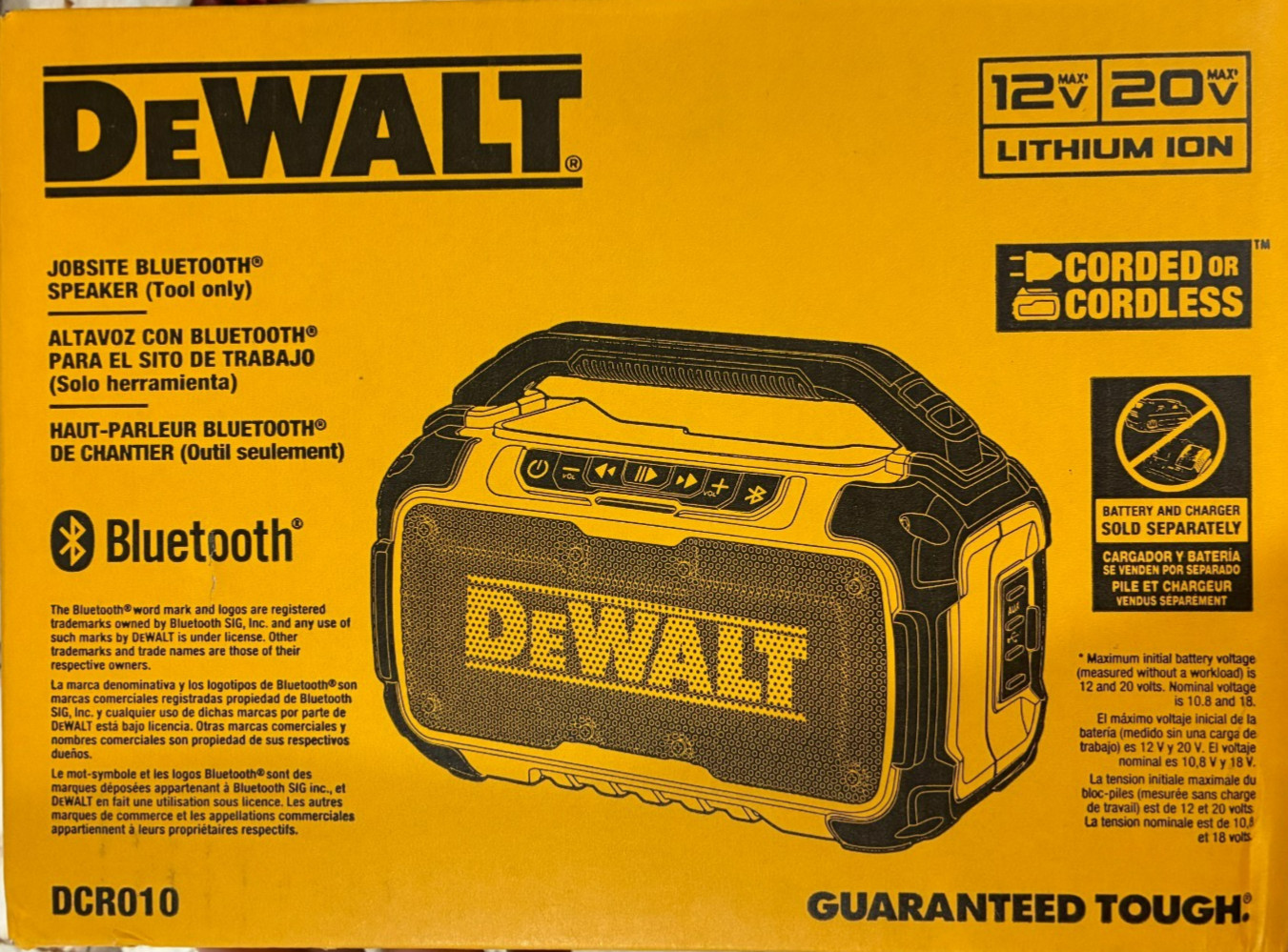 New DEWALT DCR010 20V MAX Bluetooth Speaker for Jobsite