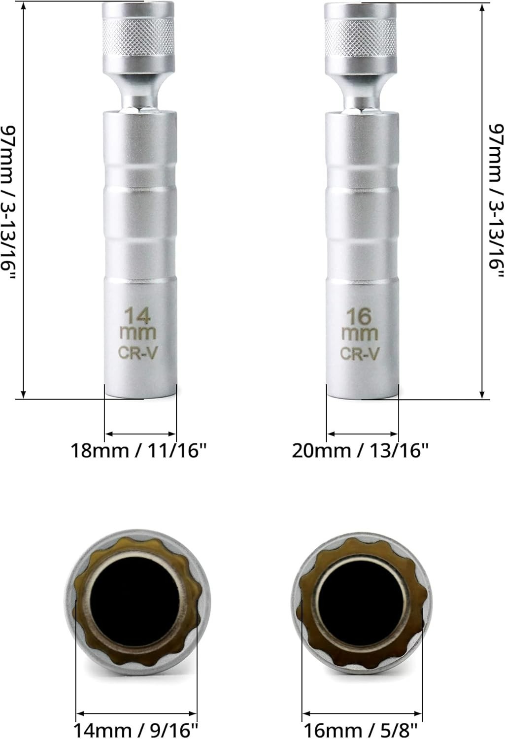 Durable 14mm & 16mm Magnetic Rotating Spark Plug Socket with Polished Finish