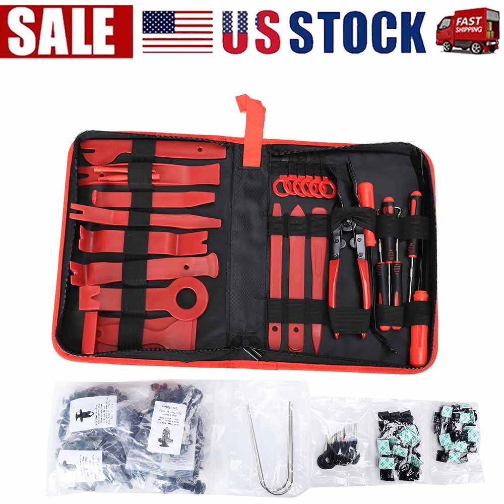 200PCS Car Interior Trim Removal Pry Tools Kit w/ Fastener Clips & Storage Bag