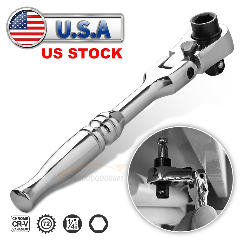 1/4″ Drive Ratchet Handle Socket Wrench 72 Tooth Flexible Head Stubby Round 1PC