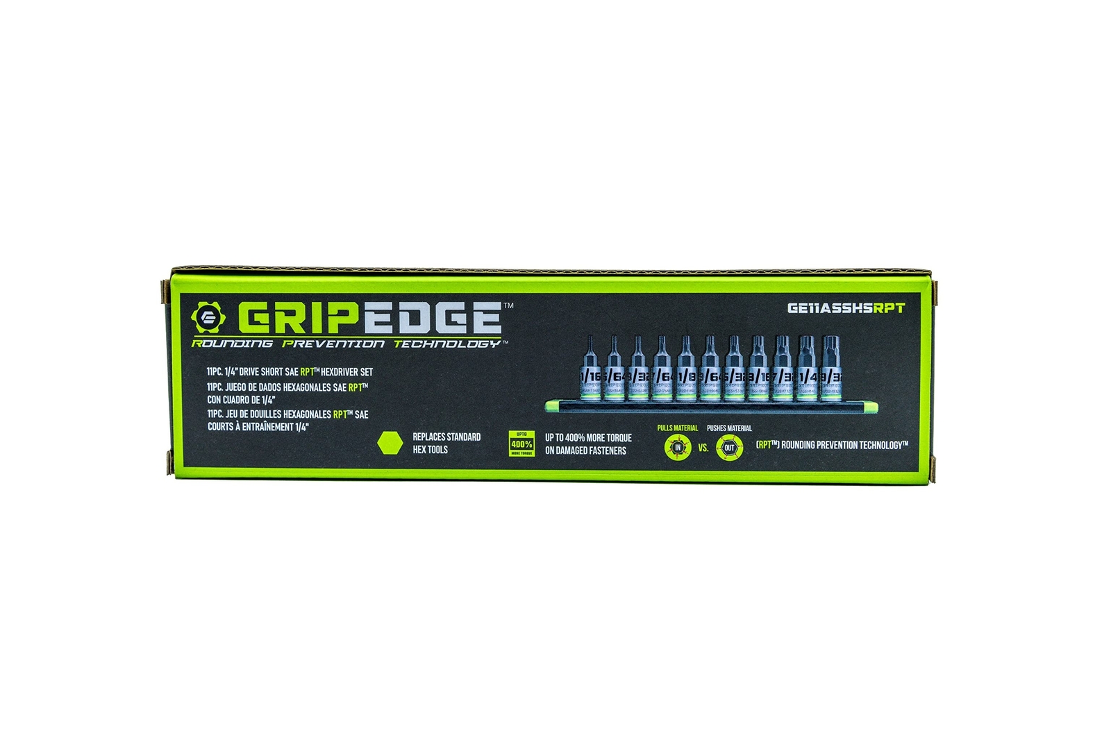GRIPEDGE HEX Bit Socket Set | 11-PC – 1/4» Drive Short SAE RPT Hex Driver Se…