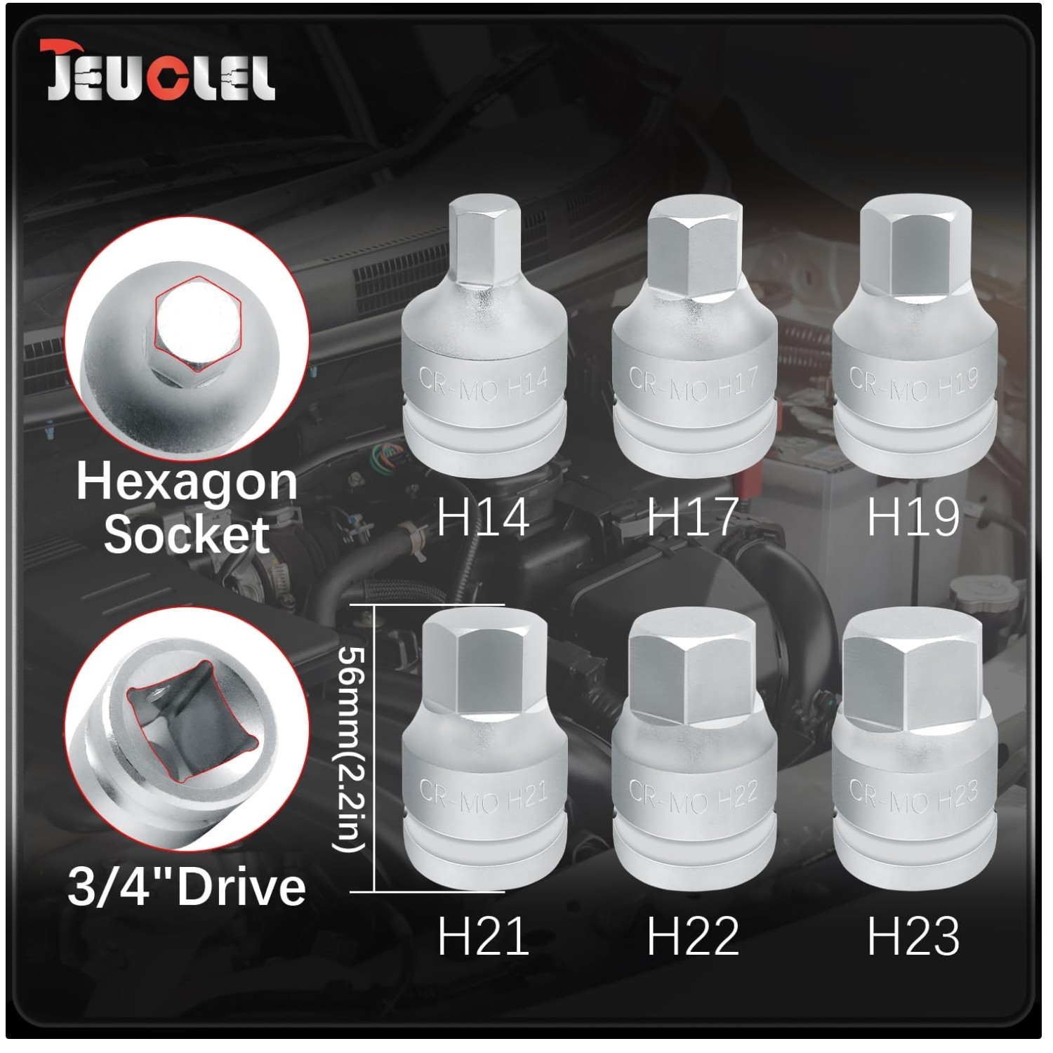 Hex Allen Bit Socket Kit, 6PC Set H14-H23