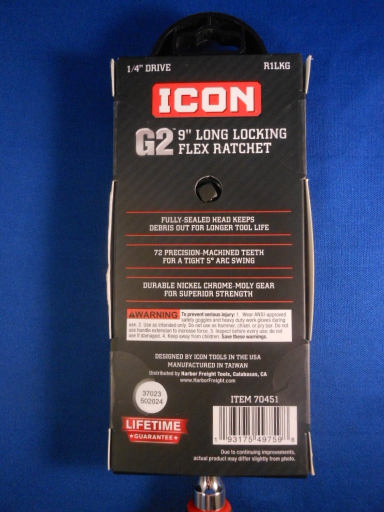 New ICON R1LKG 1/4” Drive Ratchet G2 9” Long Locking Flex Ratchet 70451