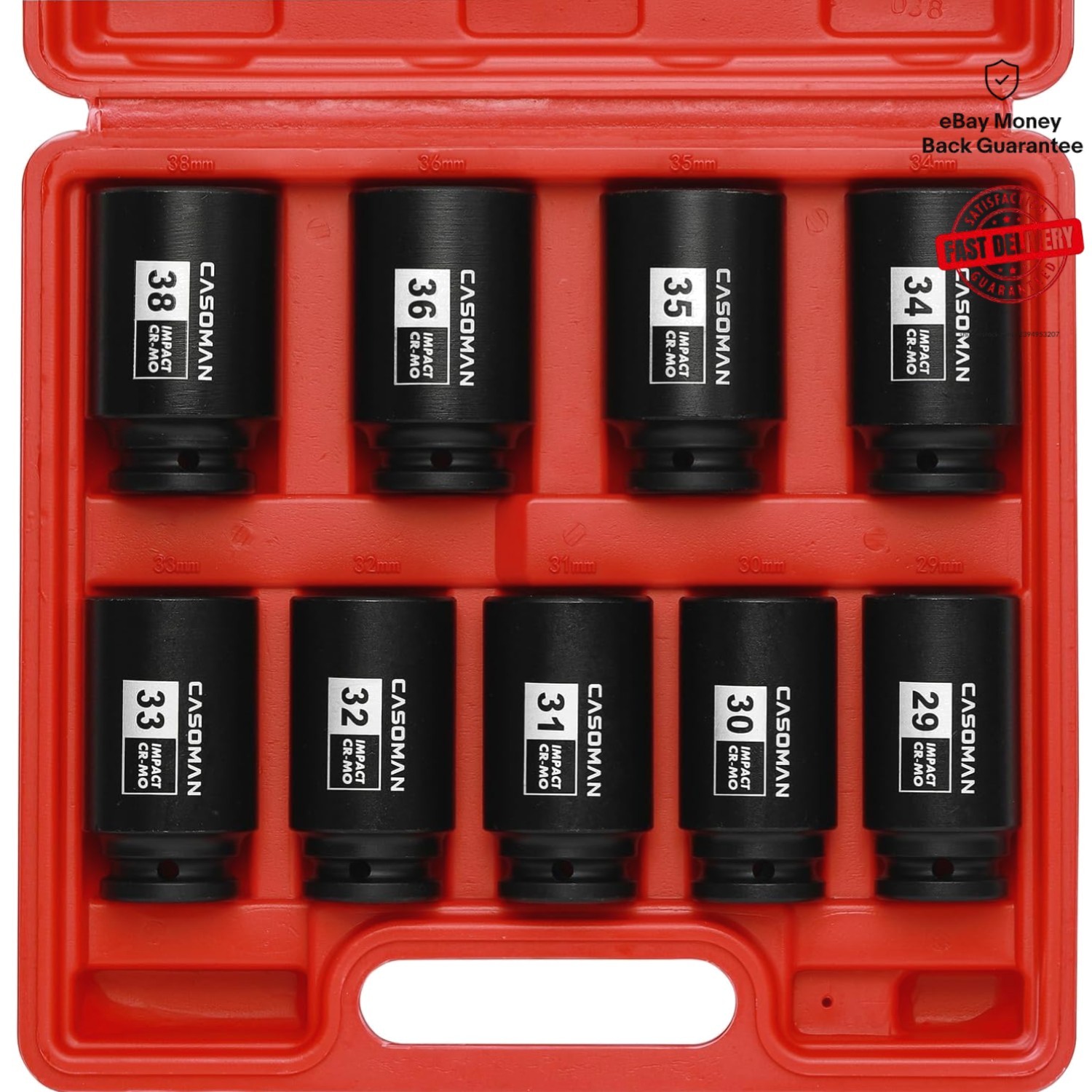 Corrosion-Resistant 1/2-Inch Impact Socket Set – 29mm to 38mm Sizes, 9-Piece