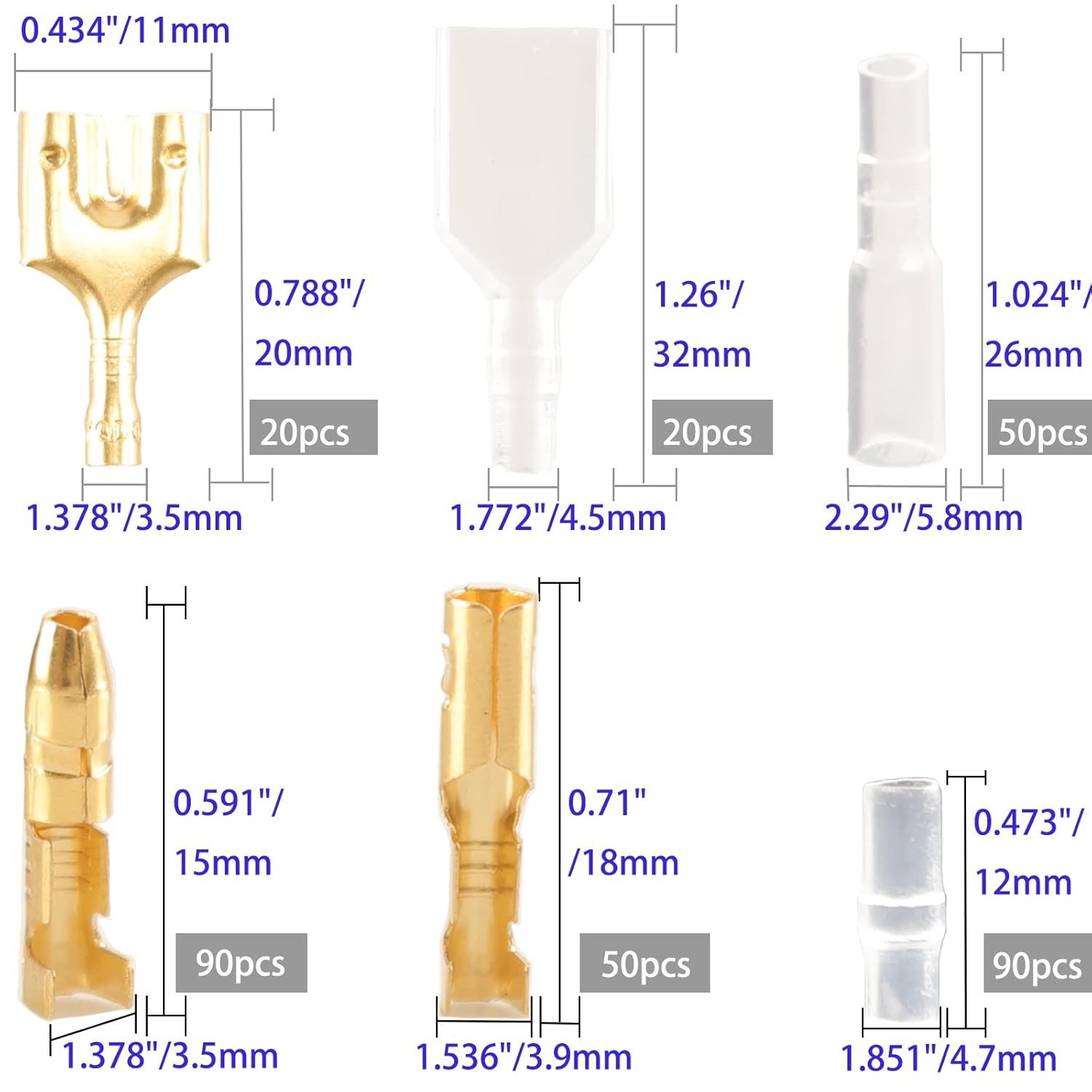 320pcs Double Bullet Wire Connectors, 3.9mm 3.5mm Male and Female