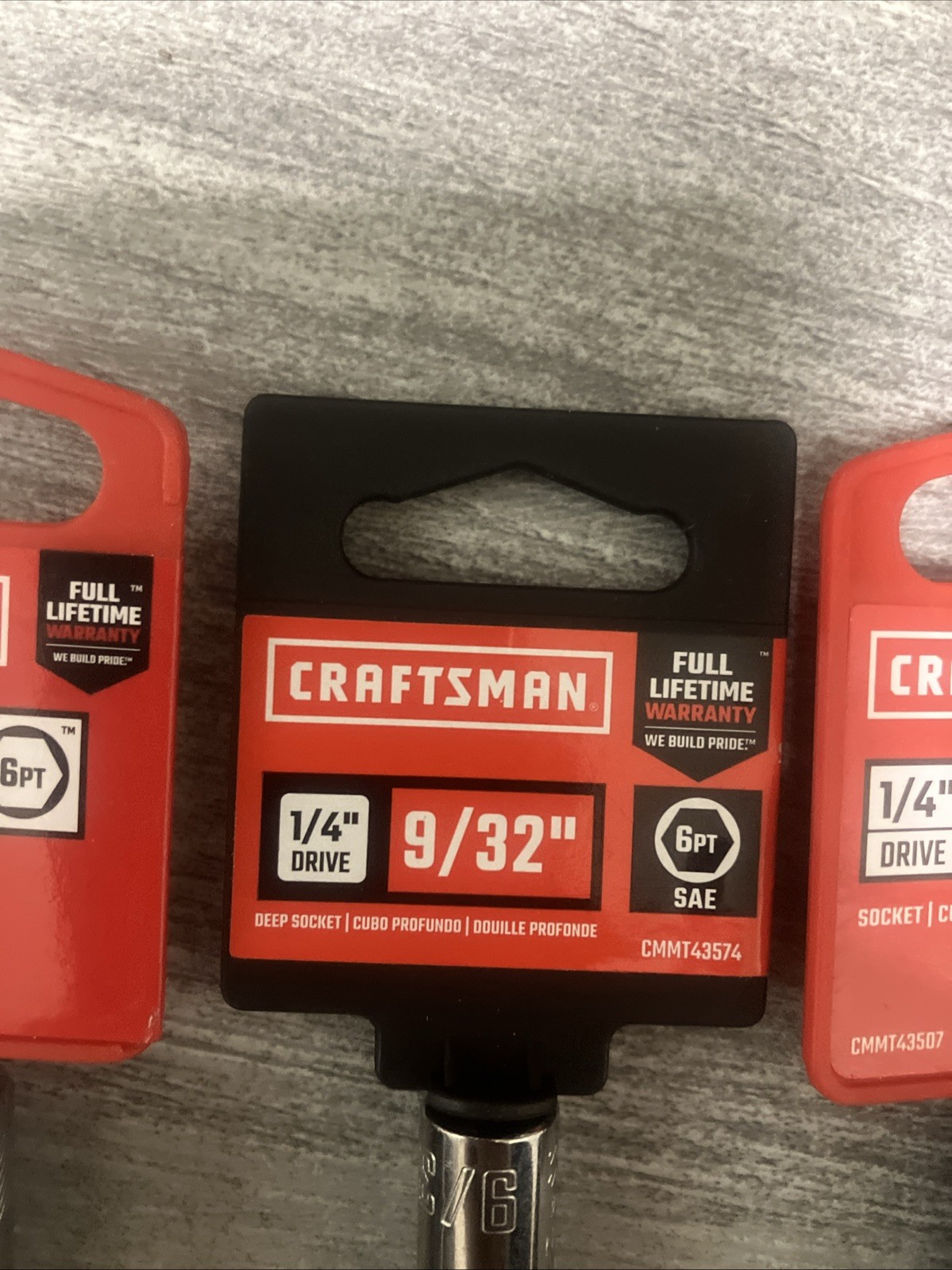 Craftsman ,9/32,9mm,12mm 14mm,6 Point 1/4″ Drive Polished Chrome Socket. 4 Pc.