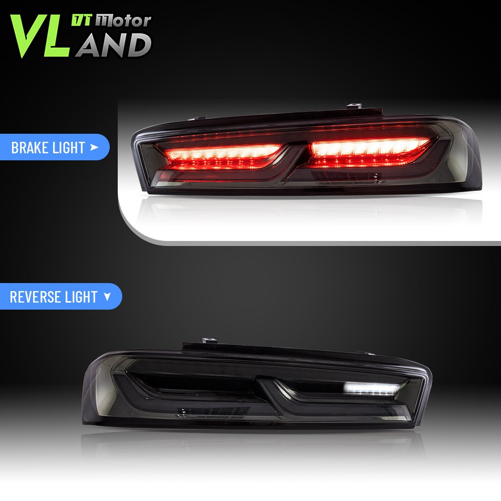 Set VLAND LED Tail Lights For Chevy Camaro 2016-2018 DRL FULL Smoked Sequential