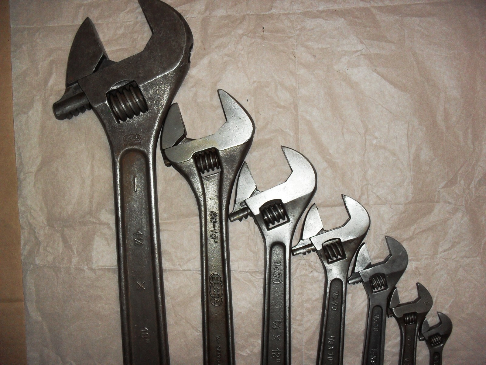 ELORA ADJUSTABLE WRENCHES; 18″ & 15″ & 12″ &10″ & 8″ & 6″ & 4″ MADE IN GERMANY