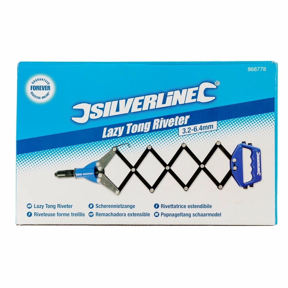Silverline Lazy Tong Hand Riveter Pop Rivet Gun 3.2 – 6.4mm + 320 Rivets 868778