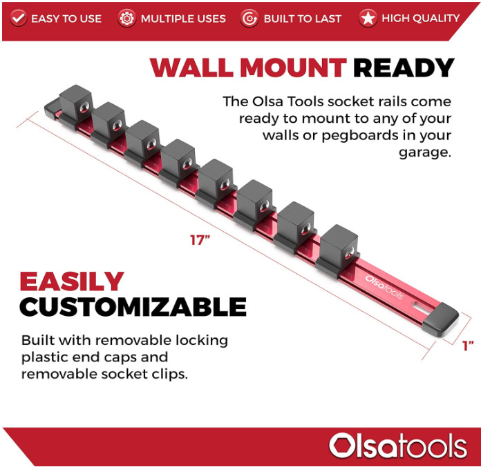Olsa Tools Socket Organizer (3/4-Inch Drive, Red) – 3/4-Inch Red