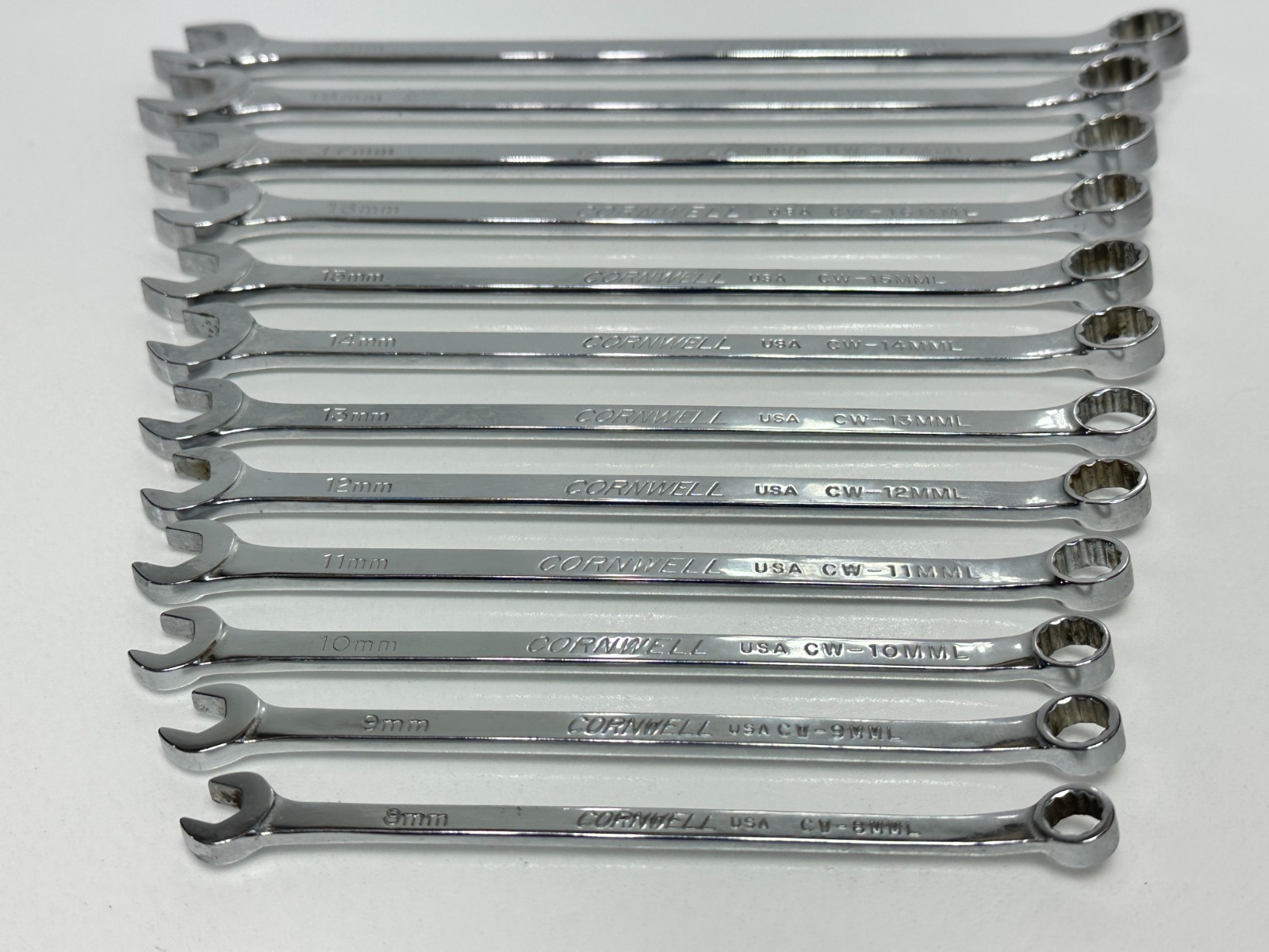 Cornwell USA WCM112LST 12pc Metric 8-19mm Extra Long Combination Wrench Set VTG