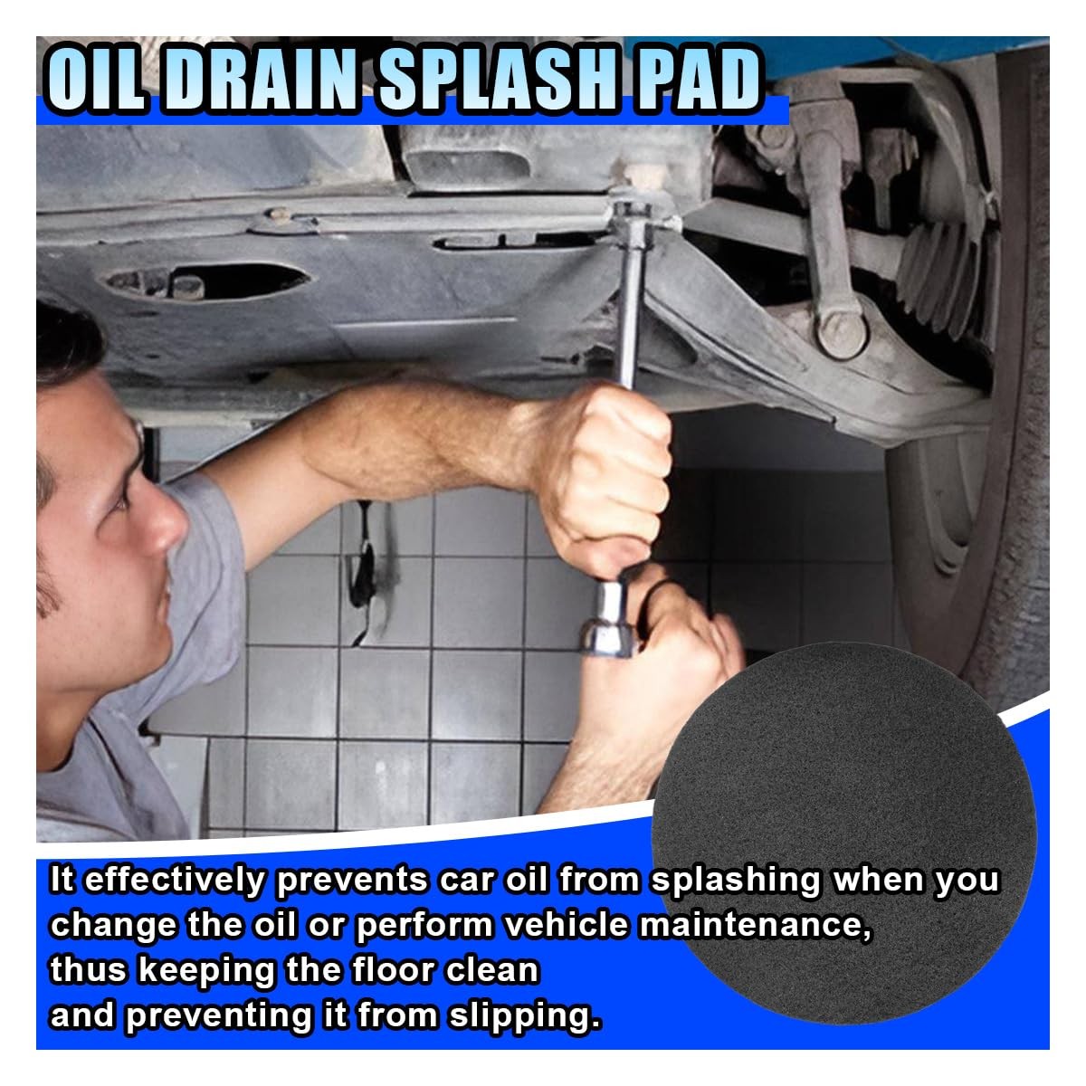 15» Oil Drain Splash Pad, Round No Splatter Pad for 14.88×0.55 inch, Black