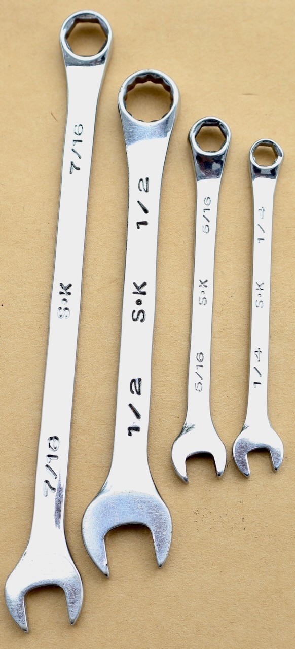 (4) S-K Tools (USA) Combination Wrenches / 7/16 – 1/2 – 5/16 – 1/4 – SAE / MTT