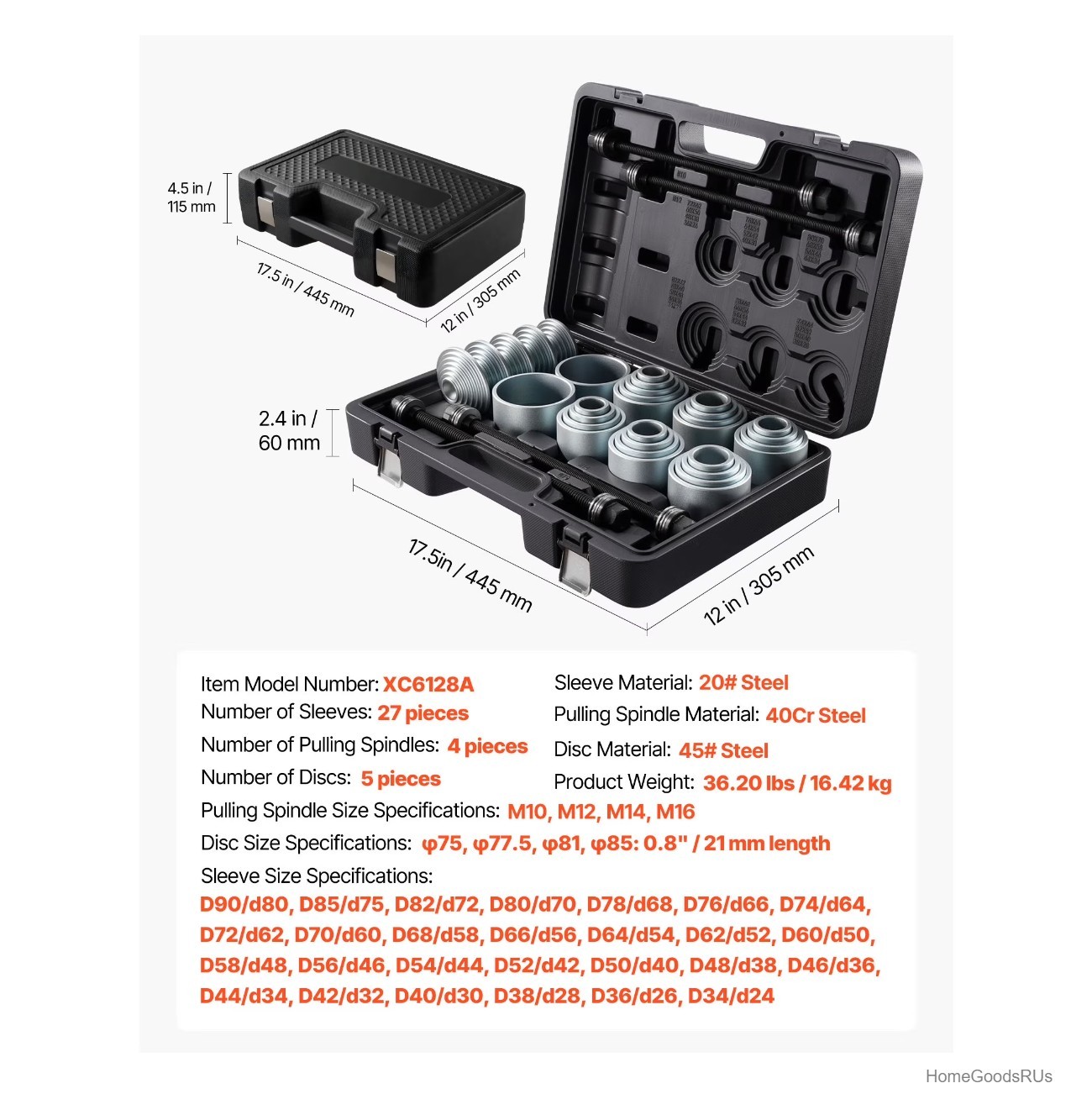 36 Piece Pull and Press Sleeve Kit Bush Removal Installation Tool Set Carrying