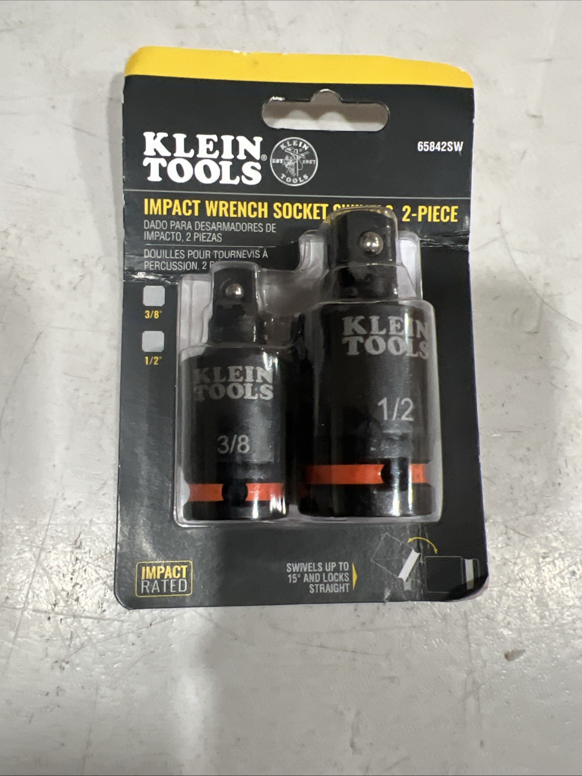 Klein Tools 65842SW Impact Wrench Socket Swivels 2 piece 3/8” & 1/2” New Sealed