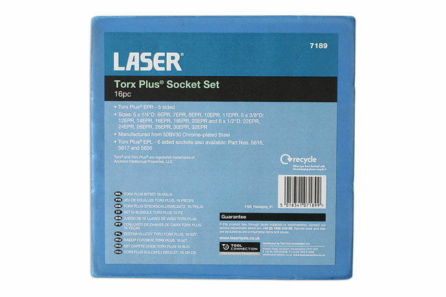 Laser 7189 16 Piece Torx Plus Socket Set 1/4»D 3/8»D 1/2»D