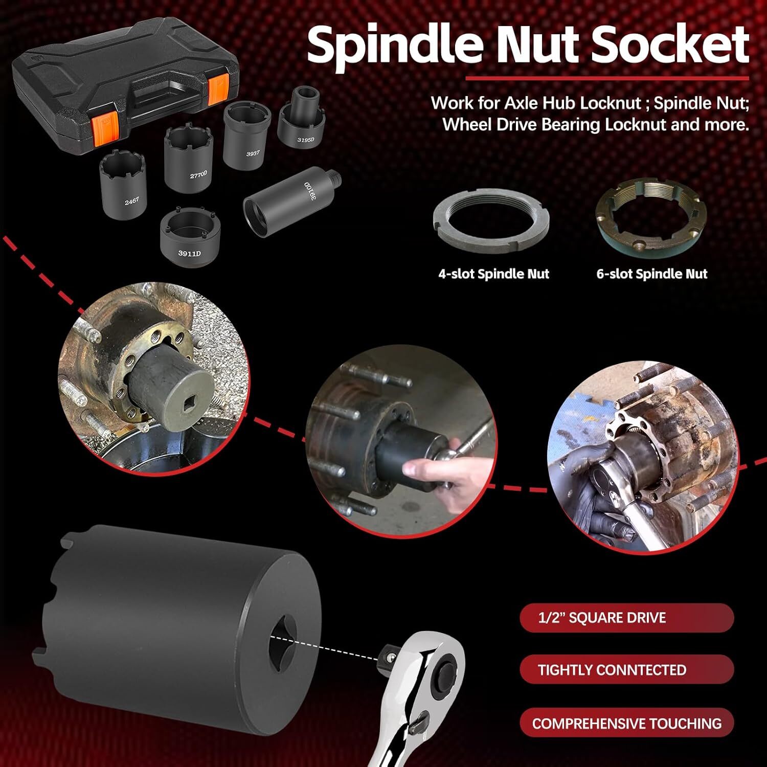 6 Pack Spindle Nut Socket Set 41660D 4WD Axle Hub Lock Nut Socket Remover Puller