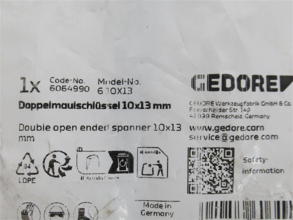 Gedore 6064990 , 10 x 13mm Double Open End Wrench