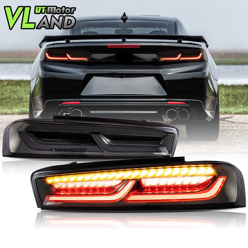 Set VLAND LED Tail Lights For Chevy Camaro 2016-2018 DRL FULL Smoked Sequential